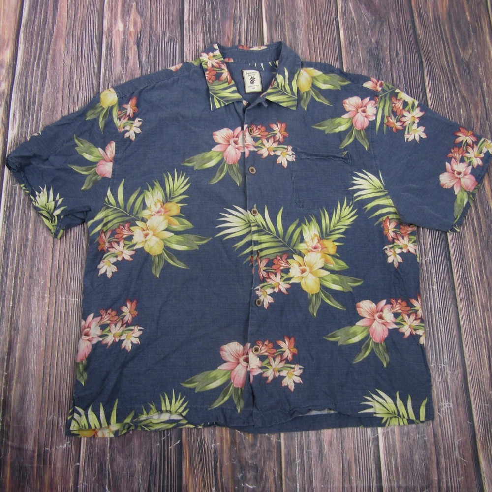 Jamaica Jaxx Shirt Mens 2XL Blue Floral Print Hawaiian‎ Silk Button Up Tropical